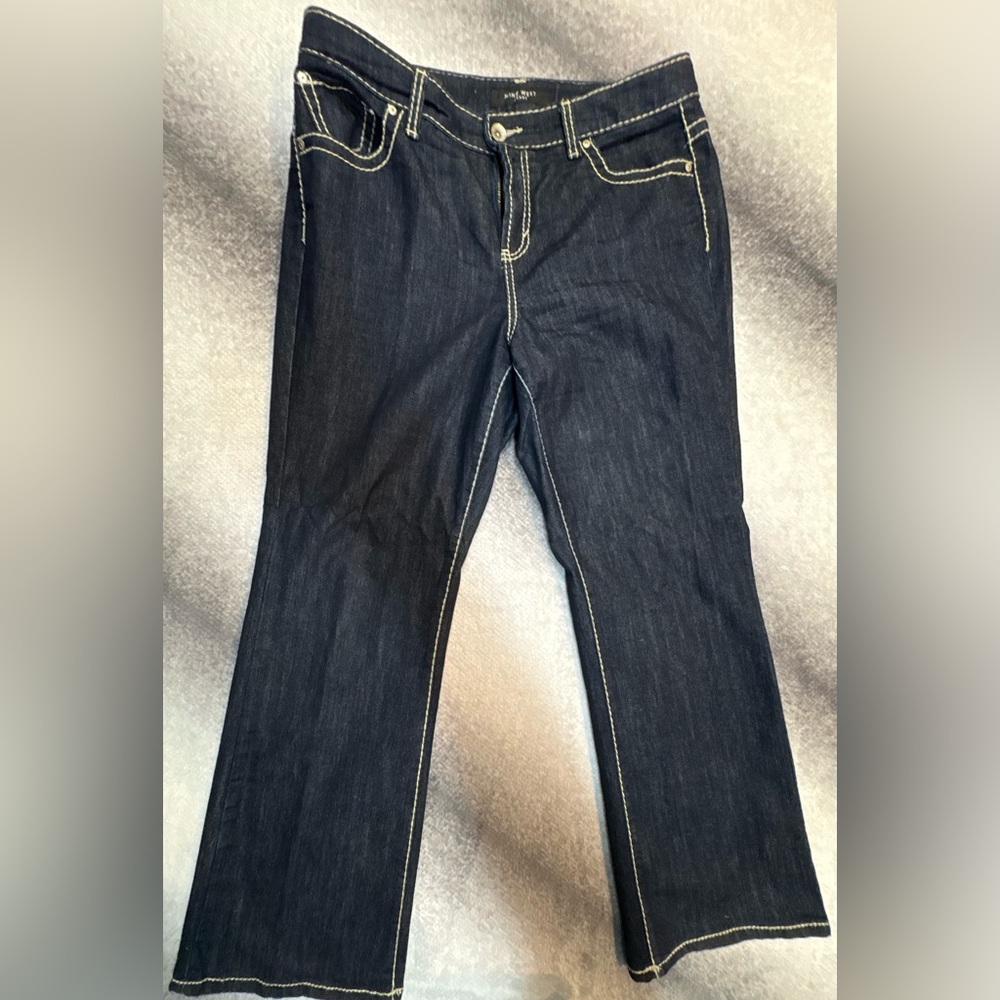 Nine West Dark Wash Contrast Stitch Date Night Bootcut Jeans‎ Denim 14W